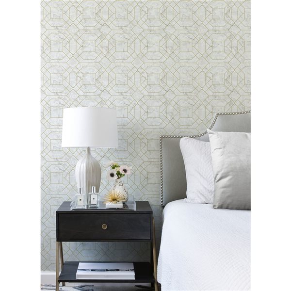 NuWallpaper Seraphina 20.5-in W x 18-ft L Gold Marble Geometric Peel and Stick Wallpaper - Covers 30.75 ft²