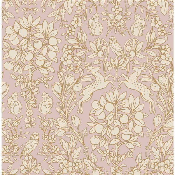 Papier peint autocollant Enchanted 20,5 po l. x 18 pi L. de NuWallpaper vieux rose fantaisiste, couvre 30,75 pi²