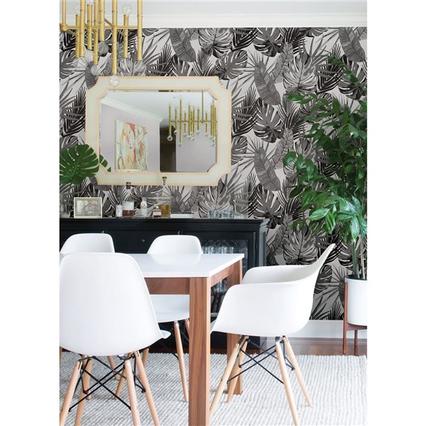 NuWallpaper Palmero 20.5-in W x 18-ft L Black/Grey Tropical Pattern Peel and Stick Wallpaper - Covers 30.75 ft²