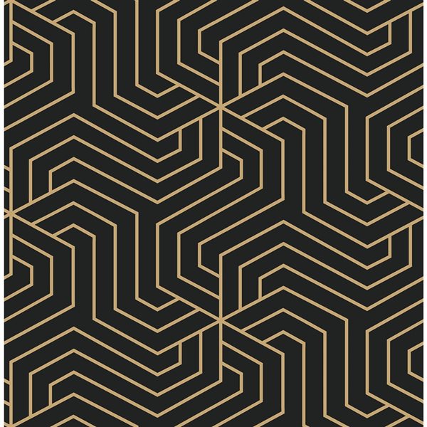 NuWallpaper Ramsey 20.5-in W x 18-ft L Black/Gold Geometric Peel and Stick Wallpaper - Covers 30.75 ft²