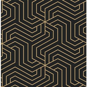 NuWallpaper Ramsey 20.5-in W x 18-ft L Black/Gold Geometric Peel and Stick Wallpaper - Covers 30.75 ft²