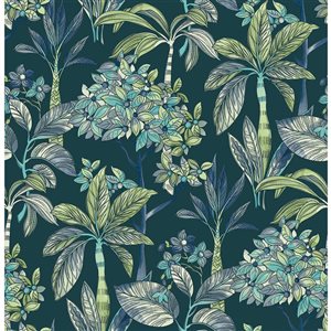 Papier peint autocollant Panama de NuWallpaper 20,5 po l. x 18 pi L. vert foncé tropical, couvre 30,75 pi²