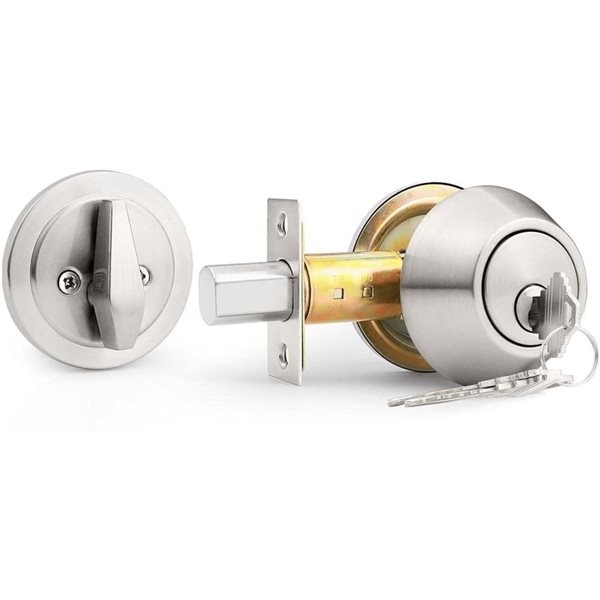 Plumbing N Parts 2.56-in W Brushed Nickel Keyed Entry Door Lock w/ Single-Cylinder Deadbolt - 1 ...