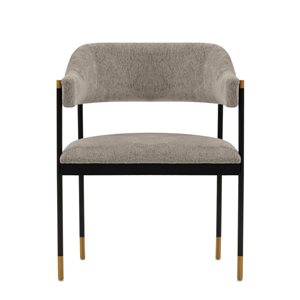 Manhattan Comfort Lia Stone Fabric Modern Dining Armchair w/ Brushed Gold Metal Tips