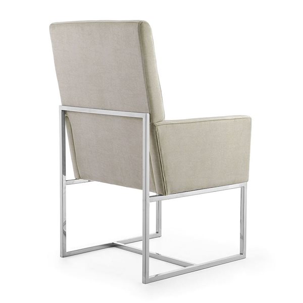 Fauteuils de salle à manger Element Manhattan Comfort en velours champagne et cadre métal chrome poli, ensemble de 2