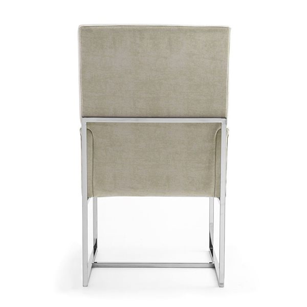 Fauteuils de salle à manger Element Manhattan Comfort en velours champagne et cadre métal chrome poli, ensemble de 2