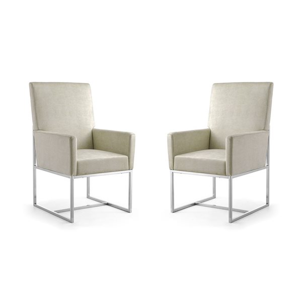 Fauteuils de salle à manger Element Manhattan Comfort en velours champagne et cadre métal chrome poli, ensemble de 2