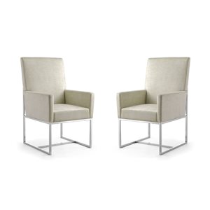 Manhattan Comfort Element Champagne Velvet Fabric Modern Dining Armchairs w/ Polished Chrome Metal Frame - Set of 2