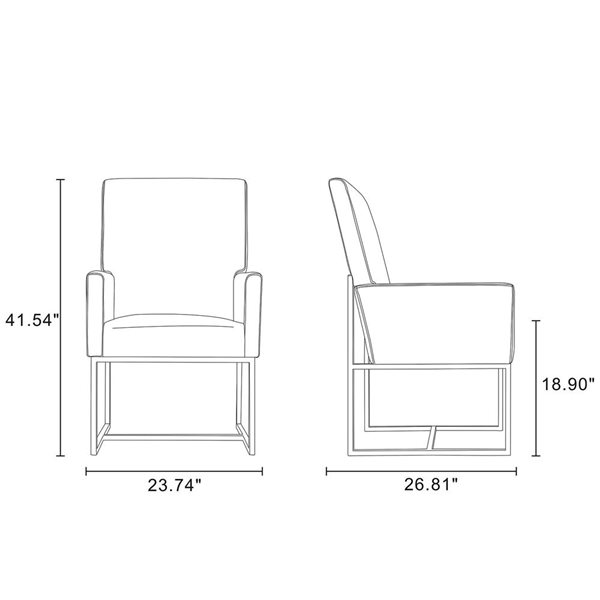 Fauteuils de salle à manger Element Manhattan Comfort en velours champagne et cadre métal chrome poli, ensemble de 2