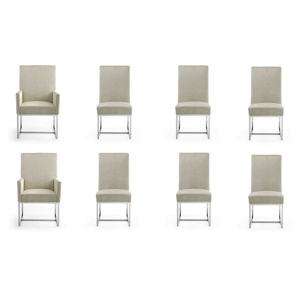 Manhattan Comfort Element 8-Piece Champagne Velvet Fabric Modern Dining Chairs w/ Polished Chrome Metal Frame