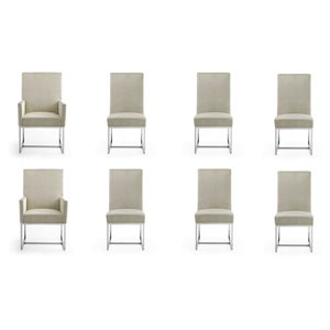 Manhattan Comfort Element 8-Piece Champagne Velvet Fabric Modern Dining Chairs w/ Polished Chrome Metal Frame