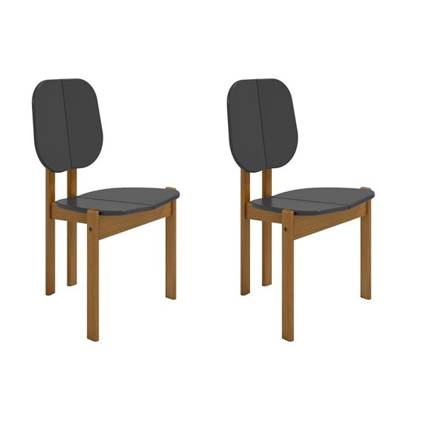 Manhattan Comfort Gales Black Mid-Century Modern Dining Chairs w/ Solid Wood Legs - Set of 2