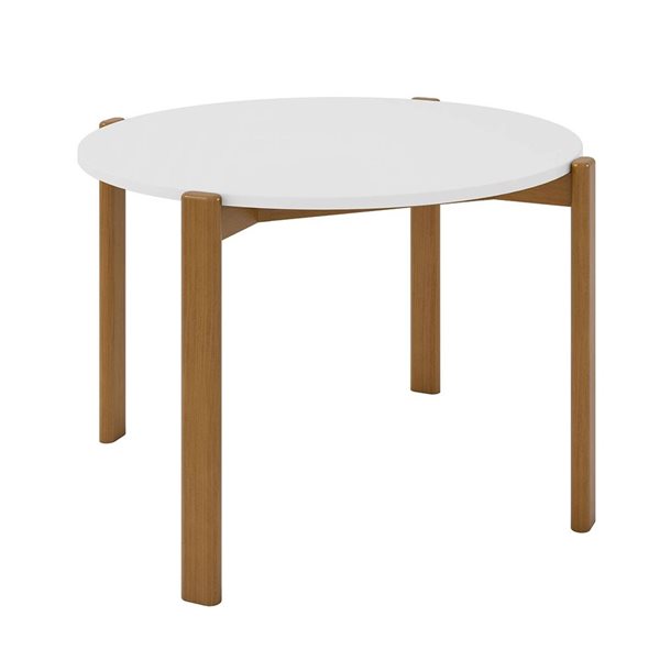 Manhattan Comfort Gales 46.54-in dia Matte White/Brown MDF Mid-Century Modern Dining Table w/ Solid Wood Legs