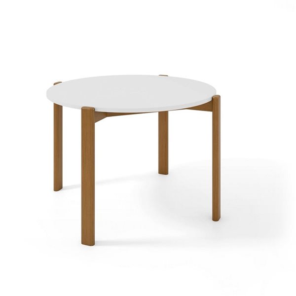 Manhattan Comfort Gales 46.54-in dia Matte White/Brown MDF Mid-Century Modern Dining Table w/ Solid Wood Legs