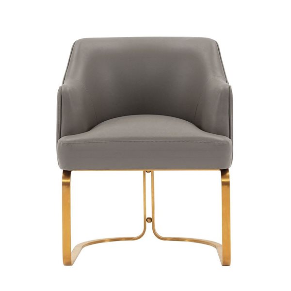 Fauteuil de salle à manger Reeva Manhattan Comfort moderne rembourré en similicuir taupe et pieds métal doré