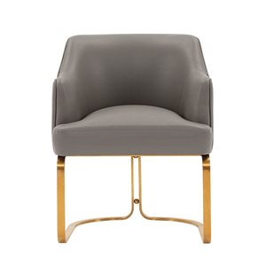 Manhattan Comfort Reeva Taupe Leatherette Upholstered Modern Dining Armchair w/ Gold Metal Base