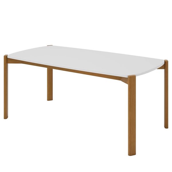 Manhattan Comfort Gales 35.43 W x 70.87-in L Matte White/Brown MDF Mid-Century Dining Table w/ Solid Wood Legs