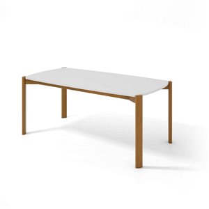 Manhattan Comfort Gales 35.43 W x 70.87-in L Matte White/Brown MDF Mid-Century Dining Table w/ Solid Wood Legs