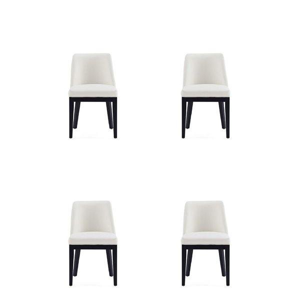 Manhattan Comfort Gansevoort Cream Faux Leather Modern Dining Chairs w/ Beech Wood Frame - Set of 4