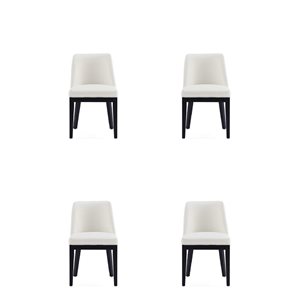 Manhattan Comfort Gansevoort Cream Faux Leather Modern Dining Chairs w/ Beech Wood Frame - Set of 4