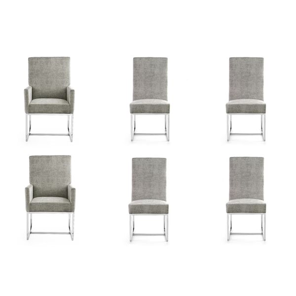 Manhattan Comfort Element 6-Piece Steel Velvet Fabric Modern Dining Chairs w/ Polished Chrome Metal Frame