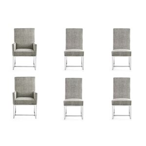 Manhattan Comfort Element 6-Piece Steel Velvet Fabric Modern Dining Chairs w/ Polished Chrome Metal Frame