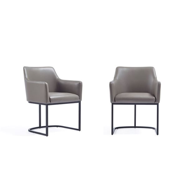 Manhattan Comfort Serena Grey Leatherette Upholstered Modern Dining Armchairs - Set of 2