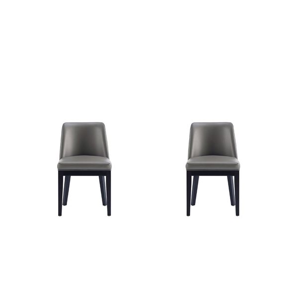 Manhattan Comfort Gansevoort Pebble Grey Faux Leather Modern Dining Chairs w/ Beech Wood Frame - Set of 2