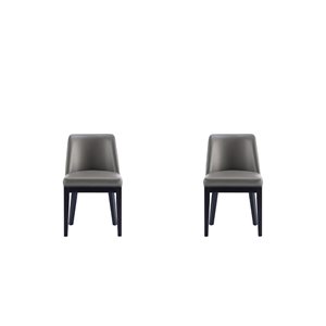 Manhattan Comfort Gansevoort Pebble Grey Faux Leather Modern Dining Chairs w/ Beech Wood Frame - Set of 2