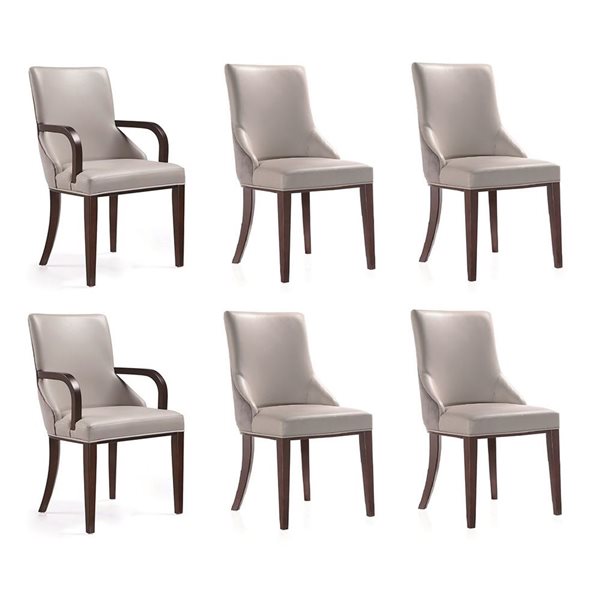 Manhattan Comfort Shubert 6-Piece Light Grey Faux Leather and Velvet Modern Dining Chairs