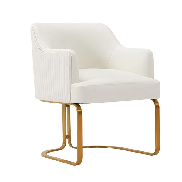 Fauteuils de salle à manger Reeva Manhattan Comfort rembourrés en similicuir crème et pieds en métal doré, ensemble de 2