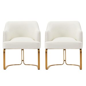 Manhattan Comfort Reeva Cream Leatherette Upholstered Modern Dining Armchairs w/ Gold Metal Base - Set of 2