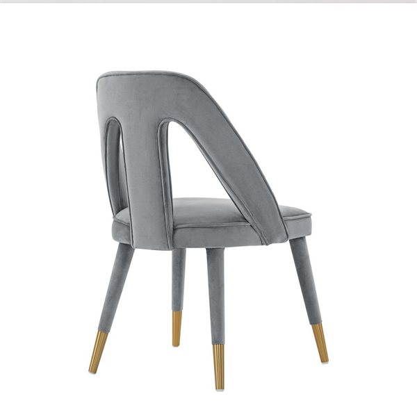 Chaises de salle à manger Neda Manhattan Comfort modernes rembourrées en gris velours et embouts or brossé, ensemble de 2