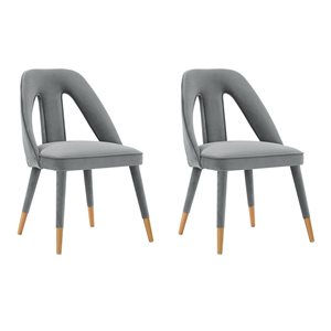 Chaises de salle à manger Neda Manhattan Comfort modernes rembourrées en gris velours et embouts or brossé, ensemble de 2