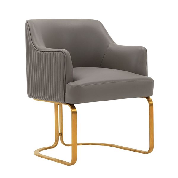 Manhattan Comfort Reeva Taupe Leatherette Upholstered Modern Dining Armchairs w/ Gold Metal Base - Set of 2