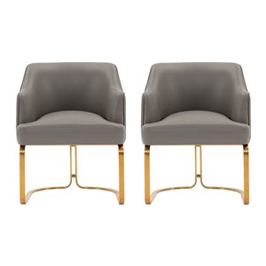 Manhattan Comfort Reeva Taupe Leatherette Upholstered Modern Dining Armchairs w/ Gold Metal Base - Set of 2