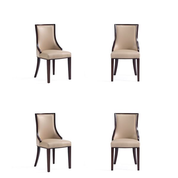 Manhattan Comfort Grand Tan Faux Leather Dining Chairs w/ Beech Wood Frame - Set of 4