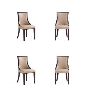 Manhattan Comfort Grand Tan Faux Leather Dining Chairs w/ Beech Wood Frame - Set of 4