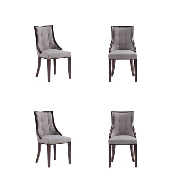 Manhattan Comfort Fifth Avenue Grey Velvet/Faux Leather Dining Chair w/ Beech Wood Frame - Set of 4