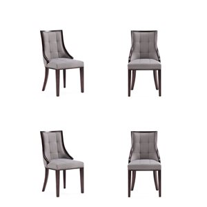 Manhattan Comfort Fifth Avenue Grey Velvet/Faux Leather Dining Chair w/ Beech Wood Frame - Set of 4