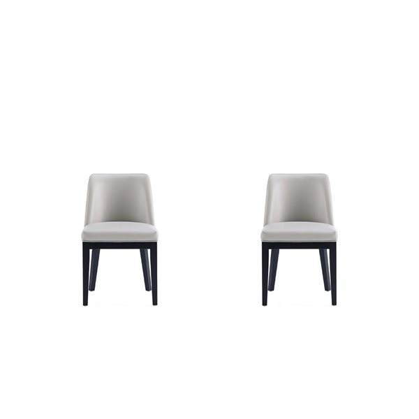 Manhattan Comfort Gansevoort Light Grey Faux Leather Modern Dining Chairs w/ Beech Wood Frame - Set of 2