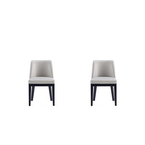 Manhattan Comfort Gansevoort Light Grey Faux Leather Modern Dining Chairs w/ Beech Wood Frame - Set of 2