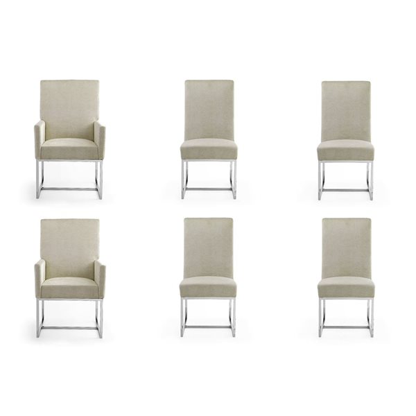 Manhattan Comfort Element 6-Piece Champagne Velvet Fabric Modern Dining Chairs w/ Polished Chrome Metal Frame