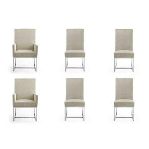 Manhattan Comfort Element 6-Piece Champagne Velvet Fabric Modern Dining Chairs w/ Polished Chrome Metal Frame