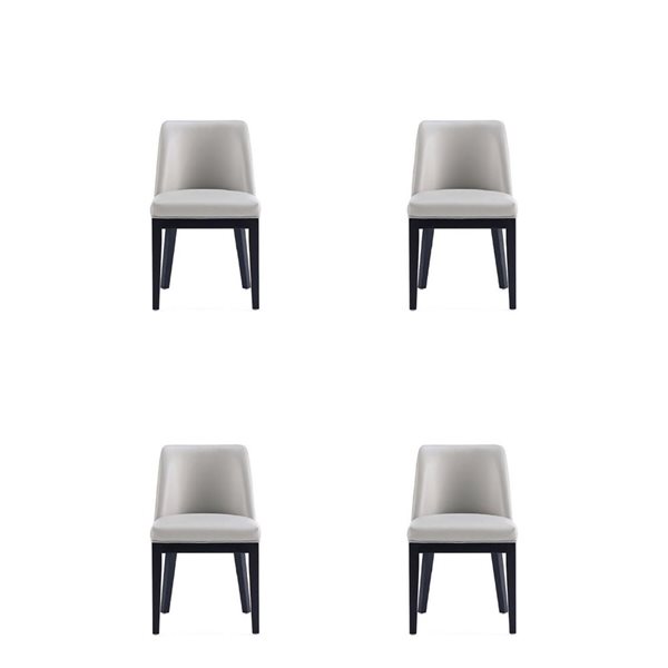 Manhattan Comfort Gansevoort Light Grey Faux Leather Modern Dining Chairs w/ Beech Wood Frame - Set of 4