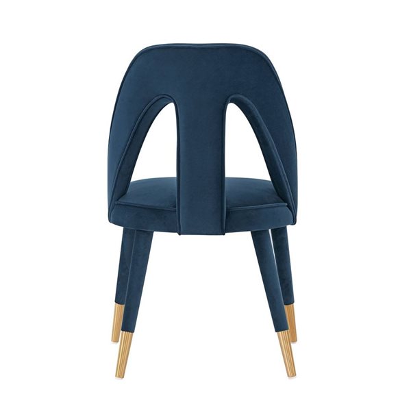 Manhattan Comfort Neda Midnight Blue Velvet Upholstered Modern Dining Chairs w/ Brushed Gold Metal Tips - Set of 2