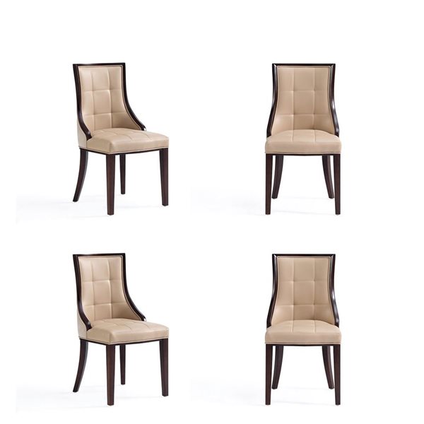 Manhattan Comfort Fifth Avenue Tan Velvet/Faux Leather Dining Chair w/ Beech Wood Frame - Set of 4