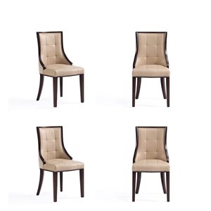 Manhattan Comfort Fifth Avenue Tan Velvet/Faux Leather Dining Chair w/ Beech Wood Frame - Set of 4