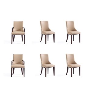 Ensemble de 6 chaises de salle à manger Shubert Manhattan Comfort moderne en similicuir et velours havane