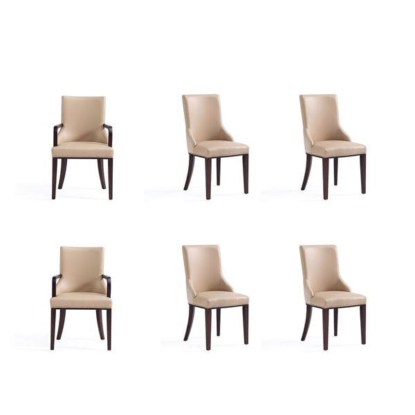 Manhattan Comfort Shubert 6-Piece Tan Faux Leather and Velvet Modern Dining Chairs